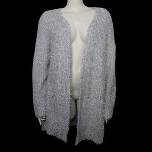 Lane Bryant Sweater Cardigan Silver 26/28 Open Front Long Cardigan Fuzzy